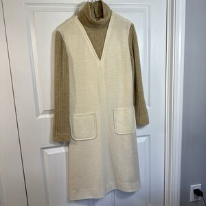 Vintage 70s Carlye Elegant Cream Long Sleeve Sheath Dress